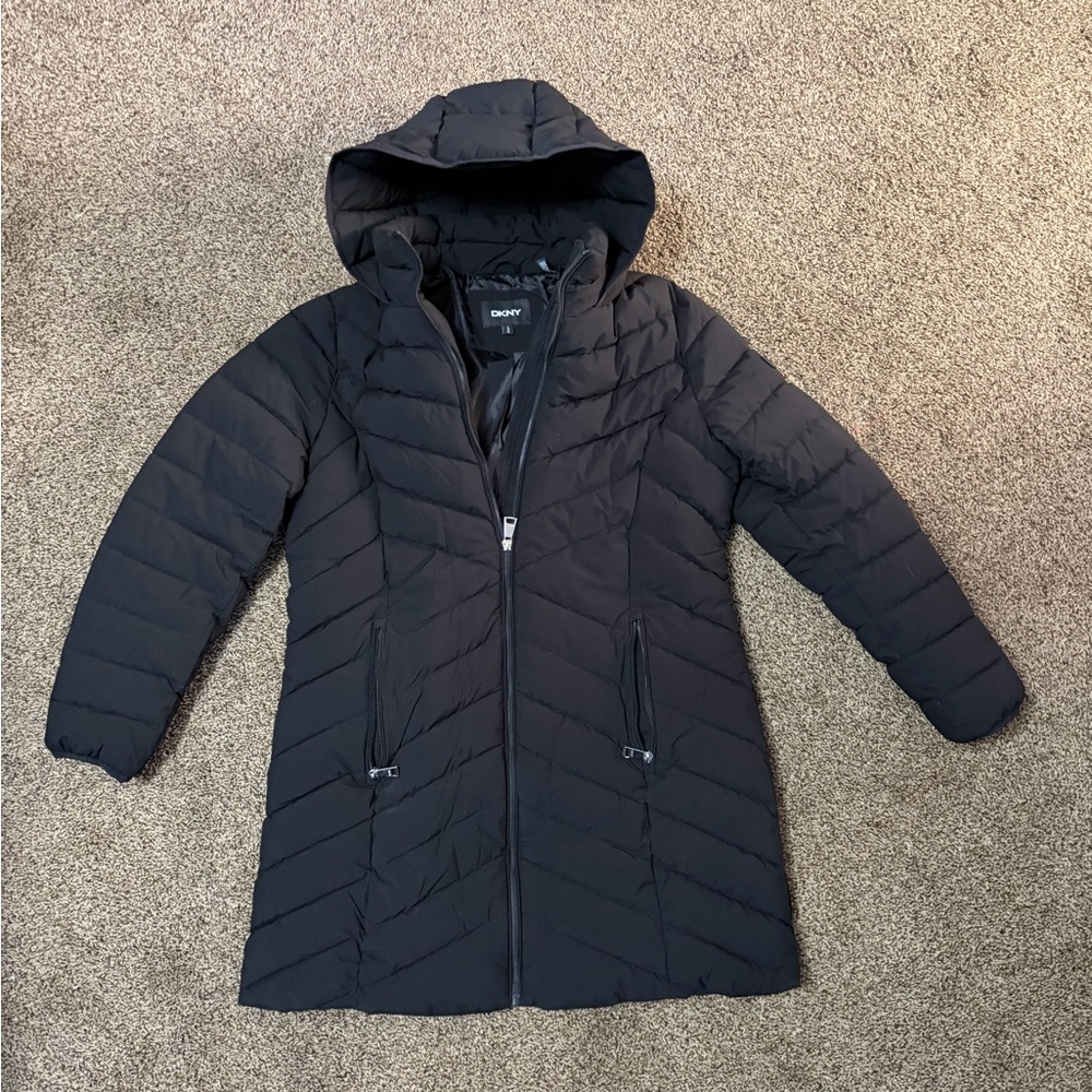 DKNY Women's Black Hooded Puffer Coat